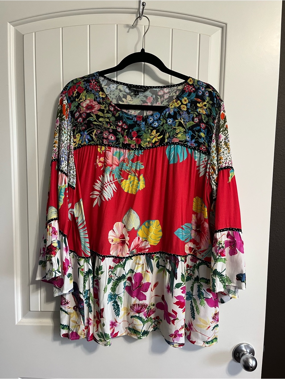 John Mark Patchwork Floral Birds Top Size Large Boho Festival